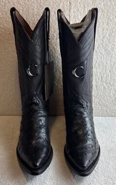 Cuadra Men Black Ostrich Leather Cowboy Western Boot Men Size 9 EE Pointed 24825